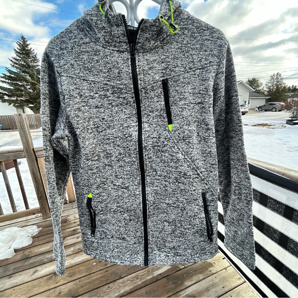 Gray Heather Full-Zip Hooded Women's Top with Neon Accents